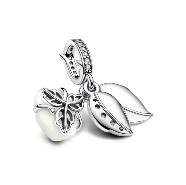Weiße Blühende Rose Doppelter Charm-Anhänger - PANDORA - Nordic Spectra