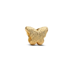 Schmetterlings-Charm aus Gold mit diamantartiger Struktur aus der Pandora Mini-Kollektion. Klein