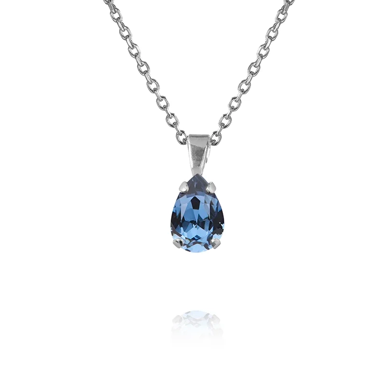 Caroline Svedbom - Petite Drop Necklace Rhodium Denim Blue