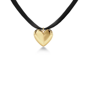 Hjärta format halsband i 14K guldplätering hänger i svart sidenband