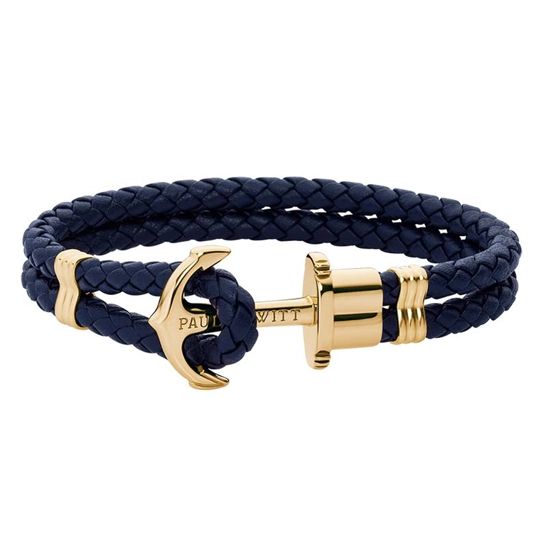 Leather Phrep Armband Marinblå/Guld - Paul Hewitt armband - Snabb frakt & paketinslagning - Nordicspectra.se