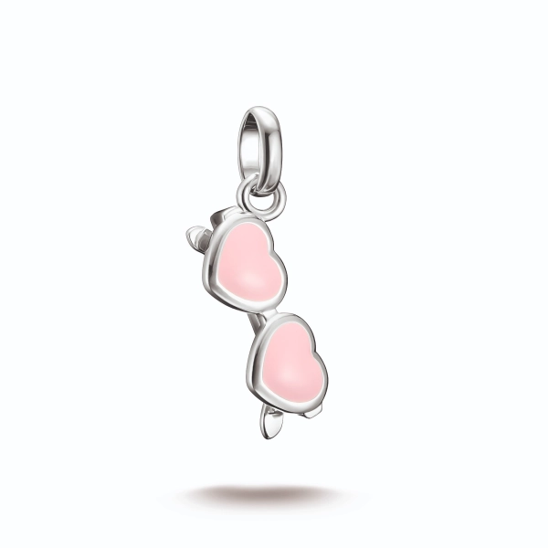CC Connect Solglasögon Berlock i silver med hjärtformade bågar och rosa emaljglas