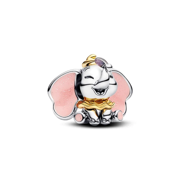 Dumbo-Anhänger aus Sterlingsilber und 14 Karat Gold von Disney x Pandora. Fängt Dumbos Freude und Individualität mit schimmernder Emaille und Federdetails ein. Lass Dumbos Lächeln deinen Tag erhellen und dich daran erinnern