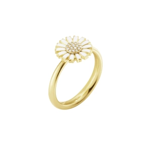 Daisy Vit Ring Guld Diamanter med vit emalj tusensköna och diamanter