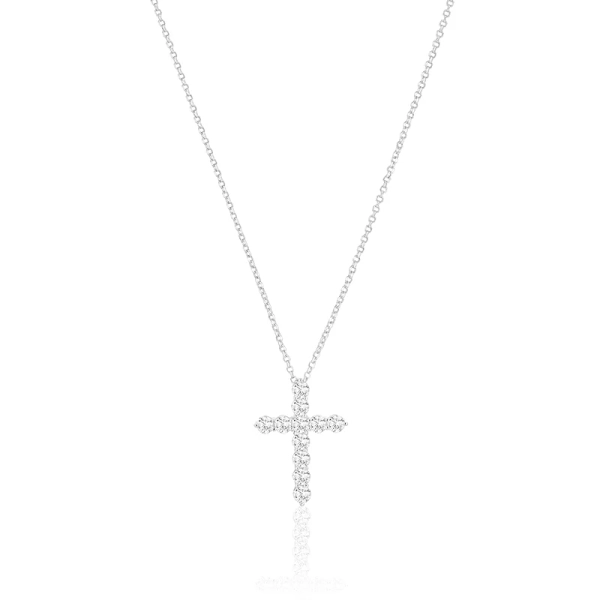 Belluno Croce Halsband i silver med glittrande cubic zirconia-stenar från Sif Jakobs Belluno-kollektion.