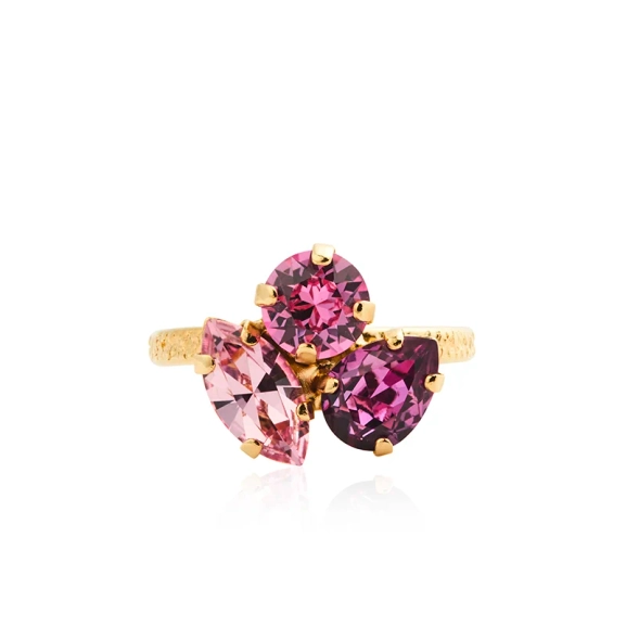 Ana Ring Gold Dark Rose Combo med tre Swarovski-kristaller i droppform