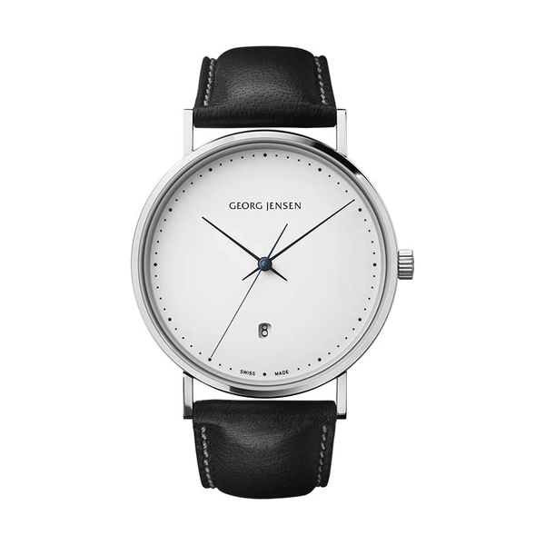 Koppel 41 mm - Kvarts - Vit urtavla/Svart läderrarmband - Georg Jensen klockor - Snabb frakt & paketinslagning - Nordicspectra.se