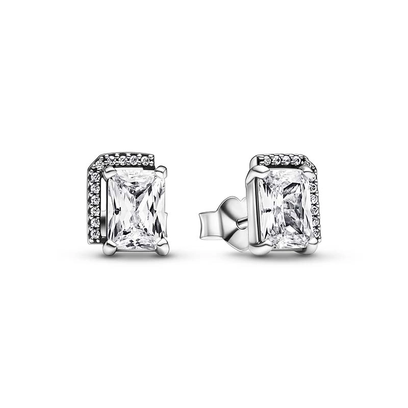 PANDORA - Rectangular Sparkling Halo Stud Earrings