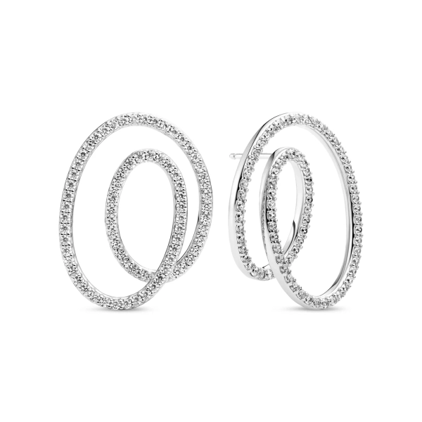 Spirale Due Grande örhängen i silver med två sammanflätade former och gnistrande cubic zirconia-stenar
