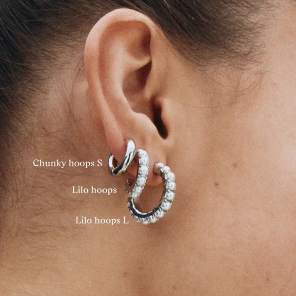 Örhängen i polerat rostfritt stål med små pärlemorpärlor