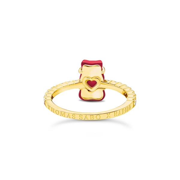 HARIBO Ring med Röd Gummibjörn & Glittrande Stenar Guld - Thomas Sabo - Snabb leverans & paketinslagning - Nordic Spectra