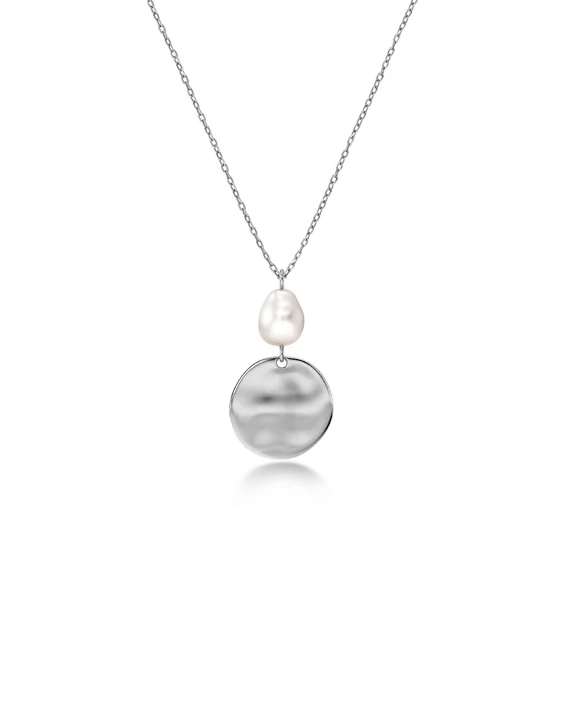 Elegant halsband i rostfritt stål med pärlemorpärla och oregelbundet hänge på facetterad ankarkedja