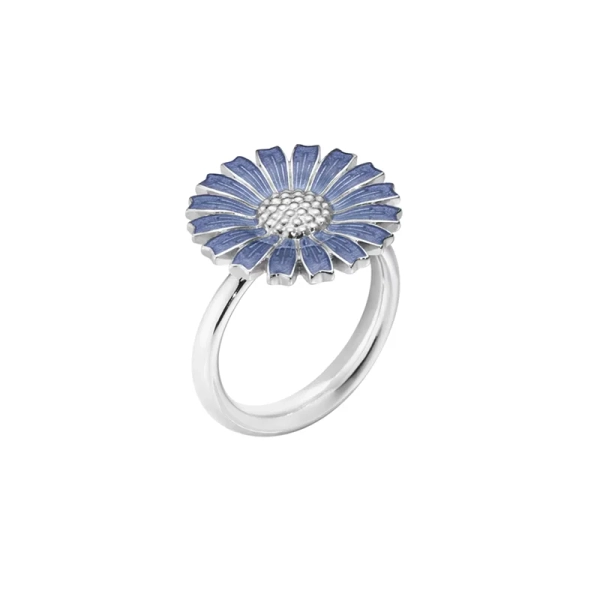 Daisy Blå Ring från Georg Jensen i sterlingsilver med handmålad blå emalj