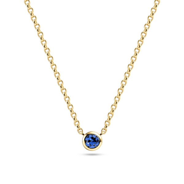 Sarzana Uno Halsband i 18K guldpläterat silver med rund blå cubic zirconia-sten