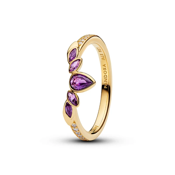 Disney Frost Drottning Anna Tiara Ring Guld - Förgylld ring med lila ädelstenar som fångar ljuset som en stjärnklar himmel.