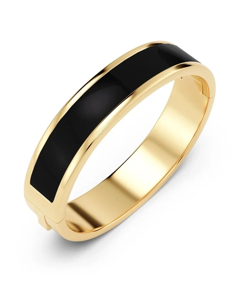 Armband i 14K guldpläterat stål med svart emalj