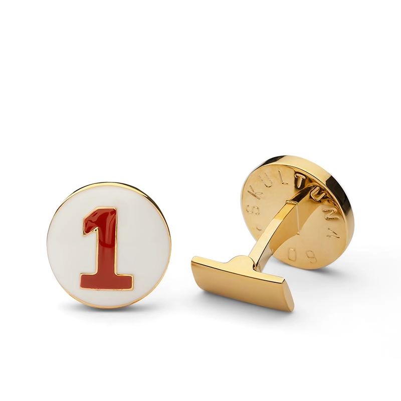 Manschettknappar The Racer, White/Red & Gold