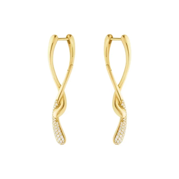 Lange Ohrringe „Mercy“ aus 18-karätigem Gold mit gedrehter Form und Brillanten von Georg Jensen.