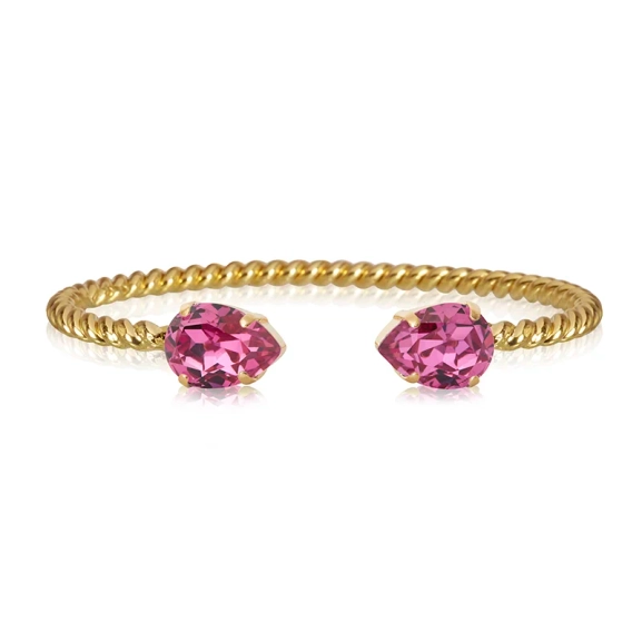 Guldpläterat armband med två droppformade mörkrosa Swarovski-kristaller