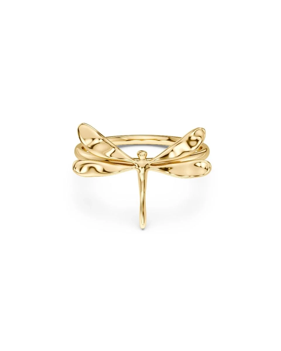 Guldfärgad ring i 14K guldpläterat stål med detaljrik trollslända från Edblad Dragonfly-kollektionen.