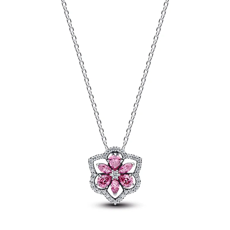 PANDORA - Glittrande Rosa Blomma Halsband