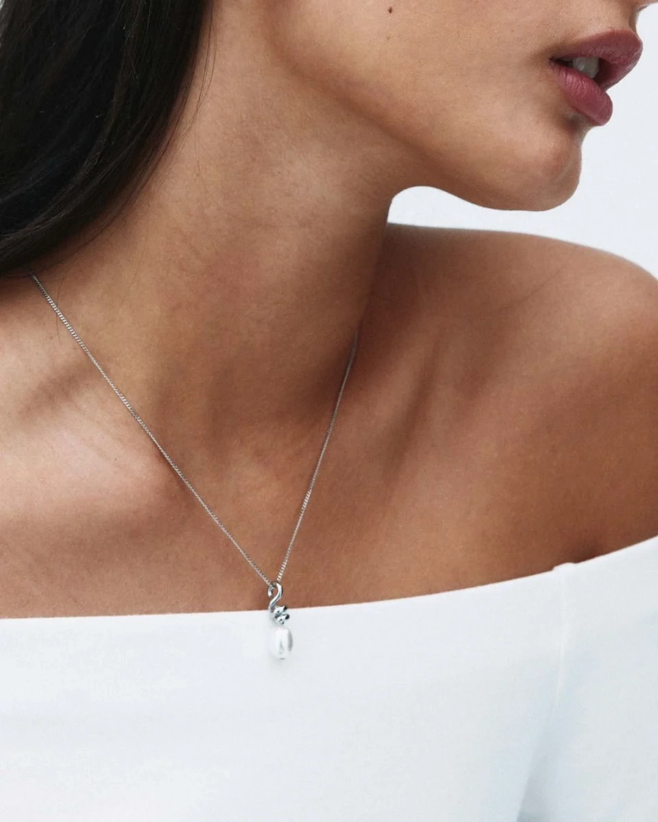 Halsband i polerat rostfritt stål med dubbel kedja och spiralform