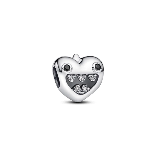 Charm aus Sterlingsilber mit dem Text „Mum of little Monsters“ und einem Monstermotiv. 3D-Details