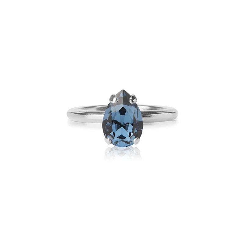 Caroline Svedbom - Petite Drop Ring Rhodium Denim Blue