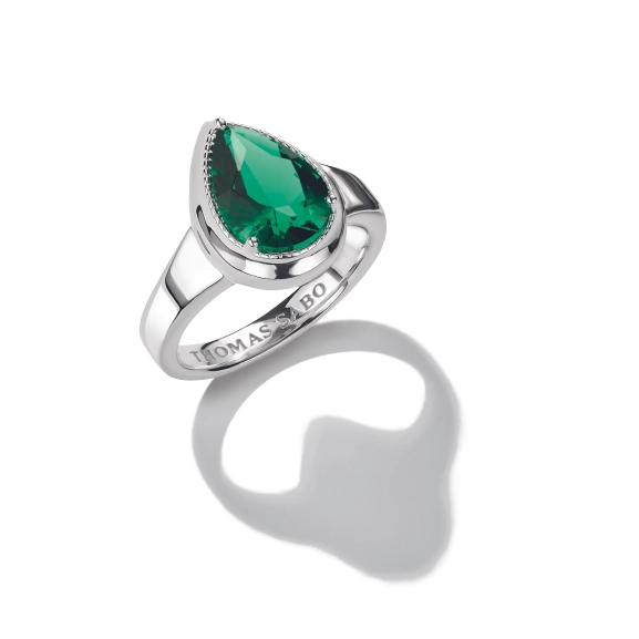 Green Teardrop Shape Elyndra Ring - Thomas Sabo - Suuri valikoima & ilmainen lahjapaketointi - Nordic Spectra