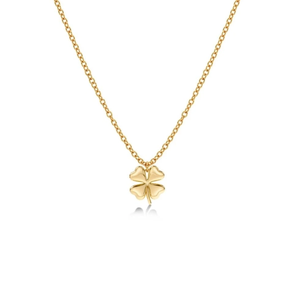 Halsband i 14K guldplätering med stilren fyrklöverberlock på tunn kedja från Edblad Lucky Mini-serien.