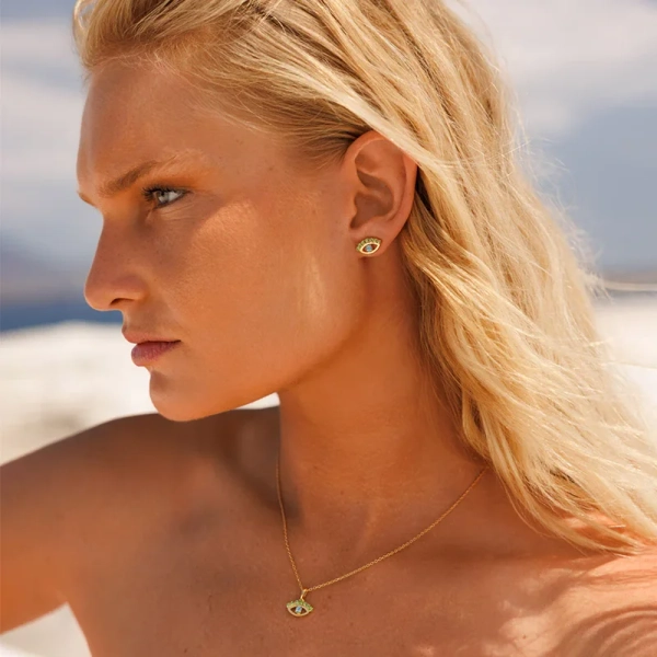 Petite Greek Eye Earrings Gold Green/Blue - Caroline Svedbom - Snabb frakt & paketinslagning - Nordic Spectra