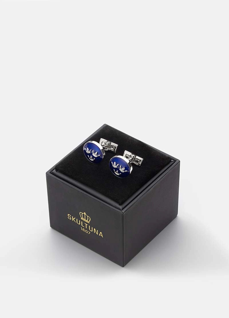 Manschettknappar Tre Kronor Silver Royal Blue - Skultuna - Snabb frakt & paketinslagning - Nordicspectra.se