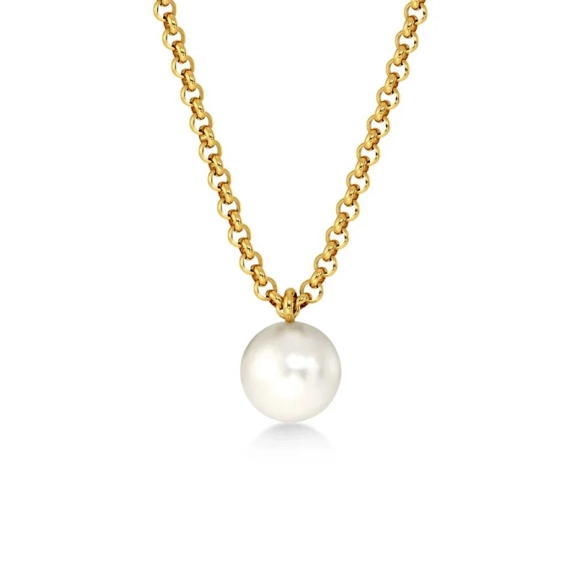 Edblad Lexie Necklace L Gold med 75 cm ärtkedja i 14K guldpläterat stål och stor pärlemorpärla som charm