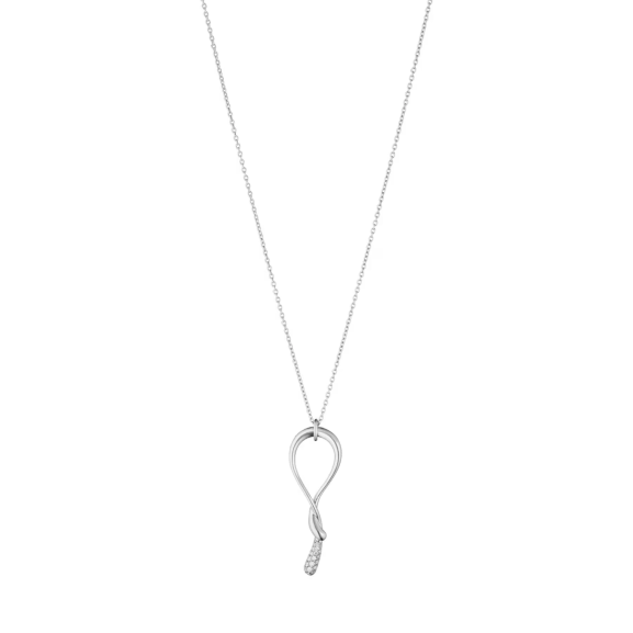 Die Mercy Swirl Halskette aus Silber mit wellenförmiger Silhouette und Pavé-Diamanten wurde von Jacqueline Rabun für Georg Jensen entworfen.