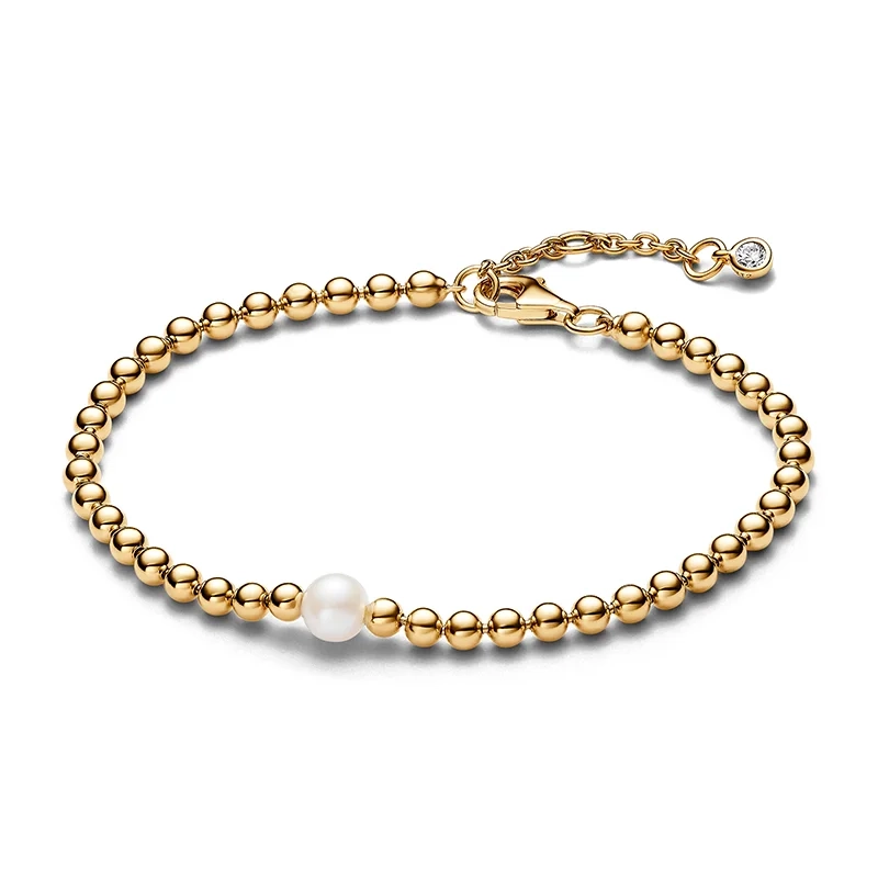 PANDORA – Armband med Metallpärlor & Sötvattenspärlor Guld