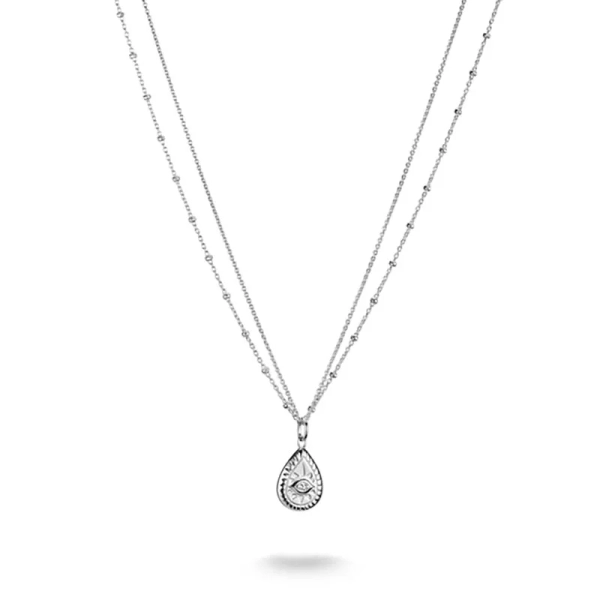 Dubbelkedja Elyndra Öga Halsband från Thomas Sabo i silver med droppformat hänge och gnistrande zirkoniaöga.