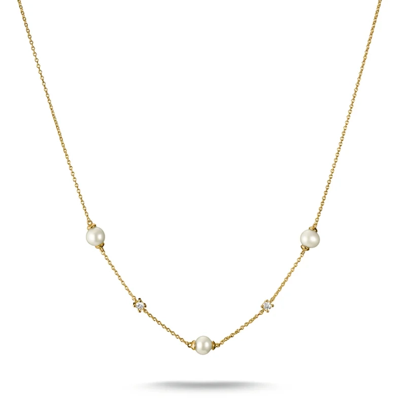 Thomas Sabo - Halsband Pärlor med Vita Stenar Guld