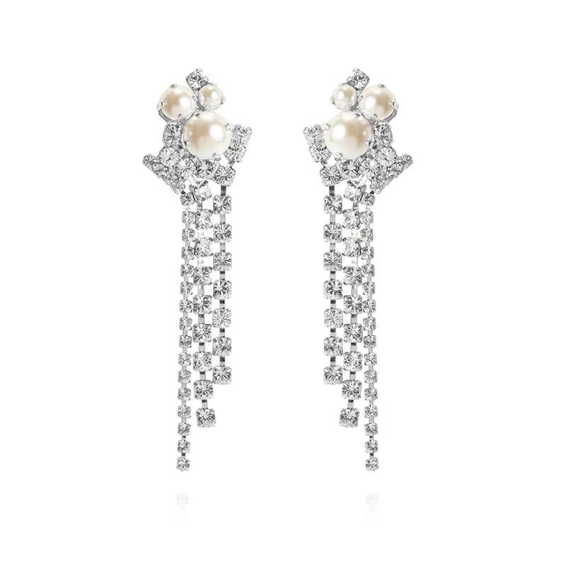 Caroline Svedbom - Molly Statement Earrings Rhodium Pearl / Crystal