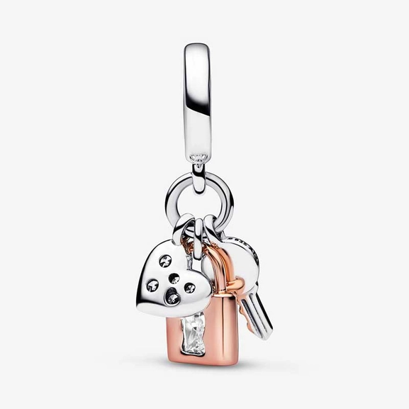 Bicolor Schlüssel, Vorhängeschloss & Herz Dreifacher Charm-Anhänger von PANDORA, Schneller Versand - Nordicspectra.de