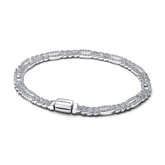 Kettenarmband aus Sterlingsilber mit ovalen Gliedern und prächtigen Steinen aus der Pandora Timeless-Kollektion.