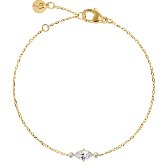 Trinny-armband i 14K guldpläterat stål med tre cubic zirconia-stenar på en justerbar ankarkedja