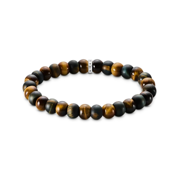 Kularmband Tigeröga med gyllenbruna och blåguldspolerade pärlor