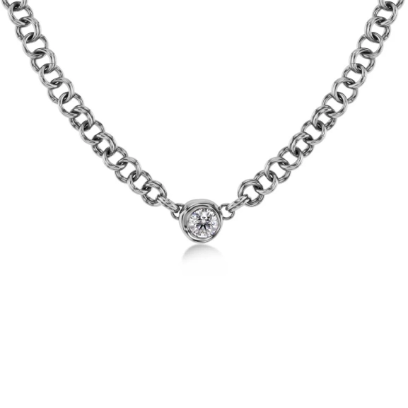 Halsband i polerat rostfritt stål med dubbla länkar och stor