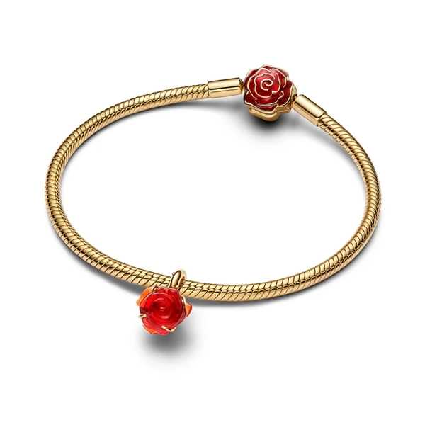 Armbandet Moments Disney Skönheten & Odjuret Förtrollad Ros Ormkedjearmband Guld från Pandora