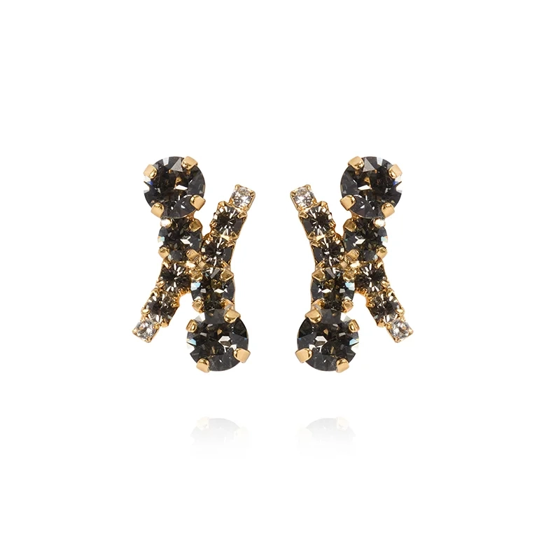 Caroline Svedbom - Halo Earrings Gold Black Diamond / Crystal