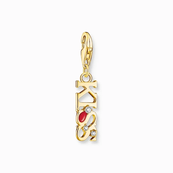 KISS med Vita Stenar Berlock Guld - Thomas Sabo - Snabb leverans & paketinslagning - Nordic Spectra