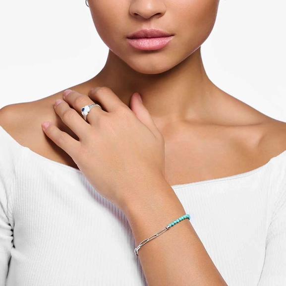 Charm bracelet with turquoise beads and chain links silver - Thomas Sabo - Suuri valikoima & ilmainen lahjapaketointi - Nordicspectra.fi