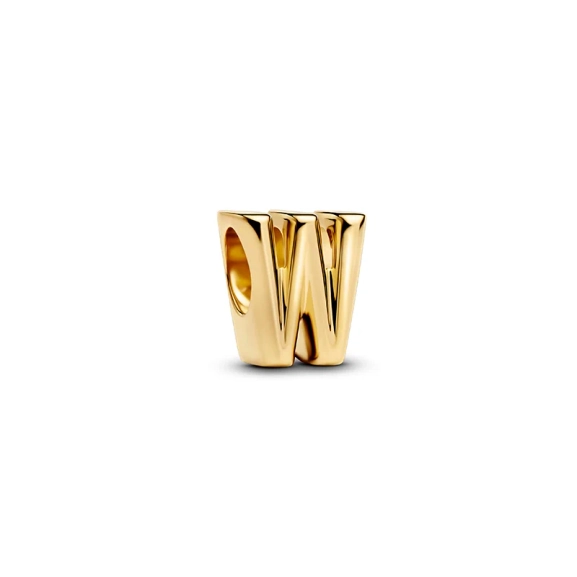 Elegant Pandora Moments bokstav W-berlock i 14K guldpläterad metall för att skapa personliga budskap eller ord. Lägg till denna sofistikerade berlock för en unik stil.