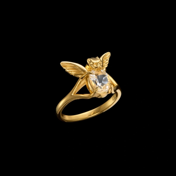 18 Karat vergoldeter Silberring mit klarem Bergkristall