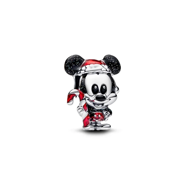 Disney Mickey Mouse Weihnachtsanhänger aus Sterlingsilber mit leuchtenden Emaille-Details und Weihnachtsmannmütze
